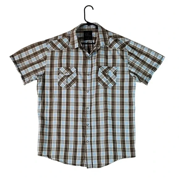 Seven Virtues of Man Mens XXL Plaid Western pearl Snap Short Sleeve Shirt - Picture 2 of 10